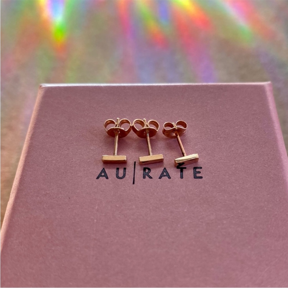 Aurate Geometric 14k Rose Gold Bar Earrings set of 3 earrings